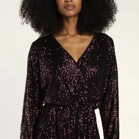 NWT Lulus Party 'til Morning Dark Magenta Long Sleeve Romper - Picture 1 of 8